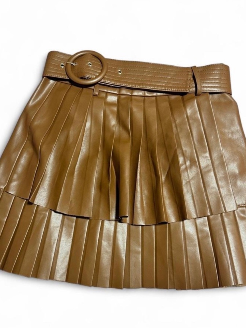 Zara Tan Pleated Leather Mini Skirt